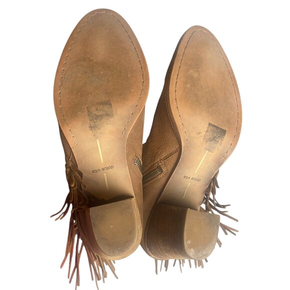 Dolce Vita Size 9.5 Juneau Ankle Boots Fringe Chain Neutral Brown Shoes Suede - Picture 2 of 8